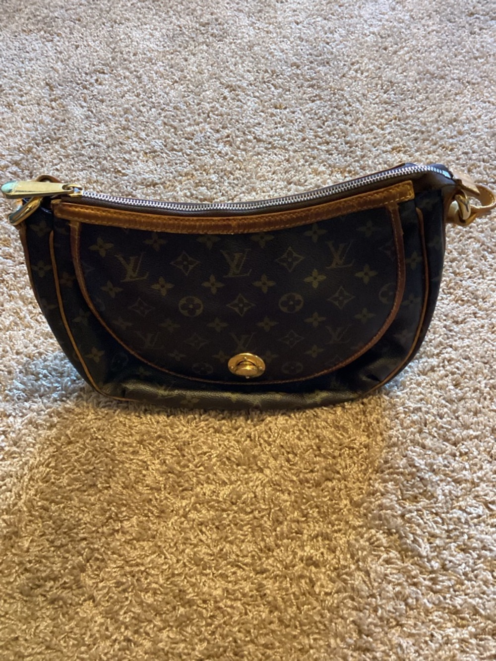 Louis Vuitton Monogram Shoulder Bag with Tan Trim and Gold Hardware
